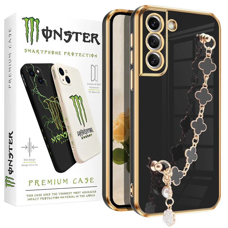 کاور مانستر مدل Black Flower مناسب برای گوشی موبایل سامسونگ Galaxy S21 FEبه همراه آویز