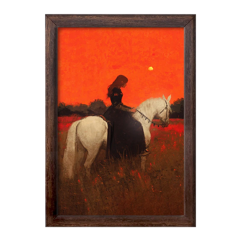 تابلو خندالو طرح نقاشی زن و اسب کد F1156