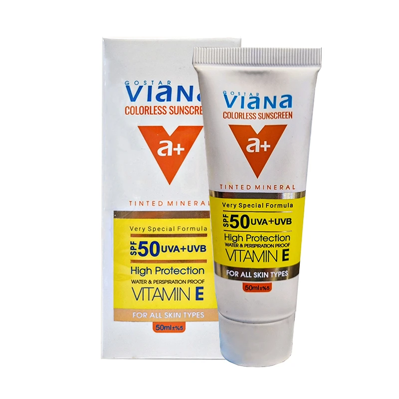 کرم ضد آفتاب بی رنگ ویانا SPF50 مدل 0 مناسب انواع پوست حجم 50 میلی لیتر 