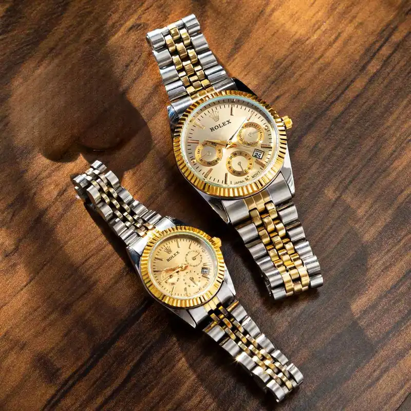 ست ساعت مچی عقربه ای  زنانه و مردانه مدل دیت جاست طرح سه موتور کد 01