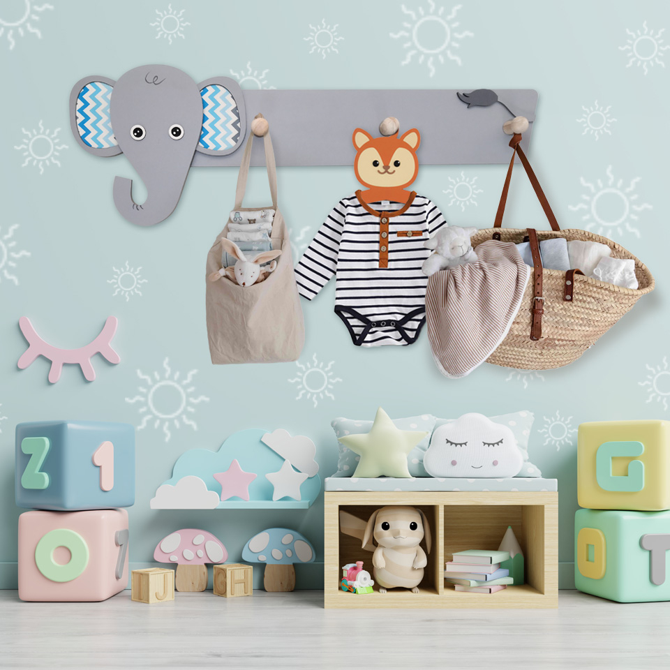 آویز لباس کودک طرح فیل مدل MKids58-B