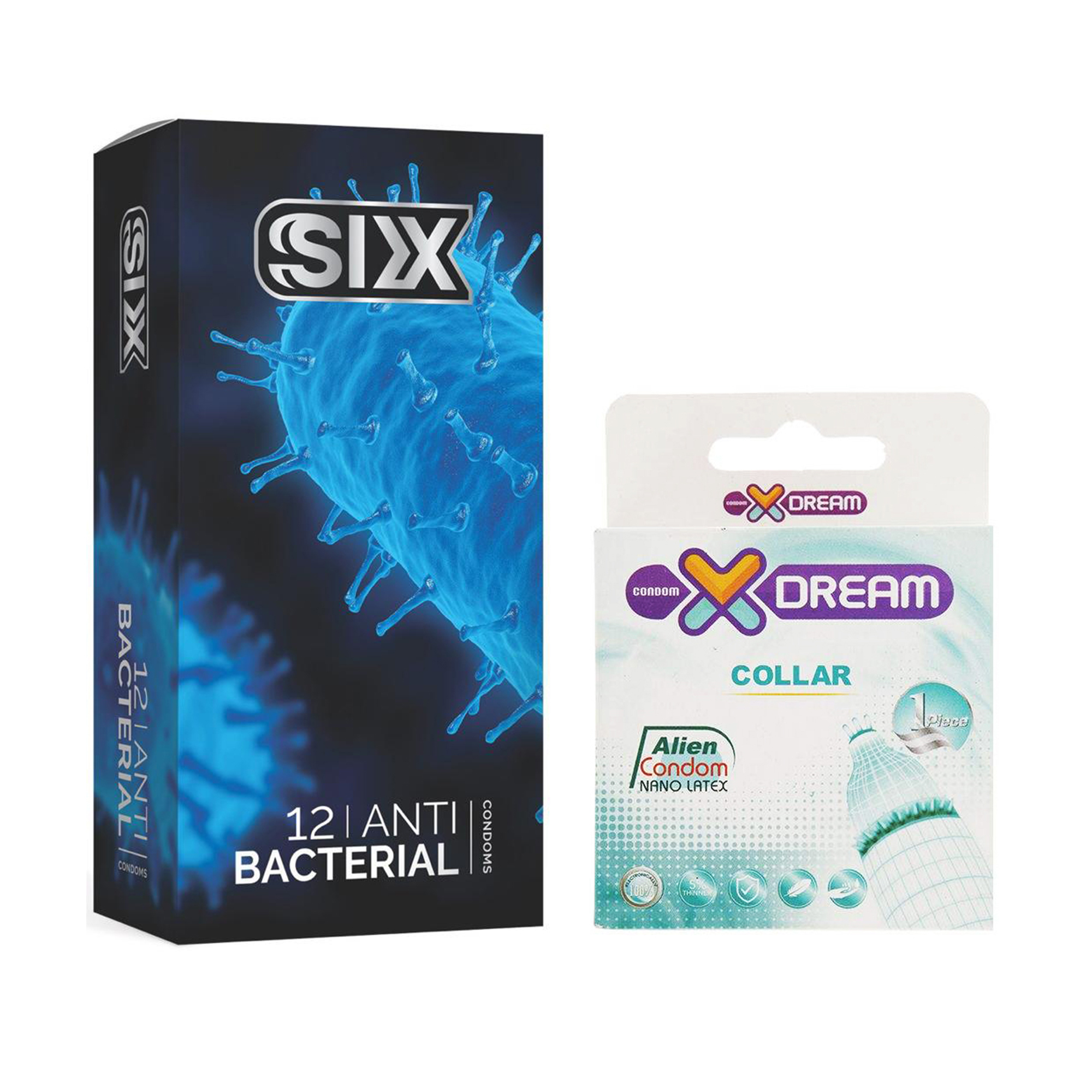 کاندوم سیکس مدل Anti Bacterial بسته 12 عددی به همراه کاندوم ایکس دریم مدل Collar