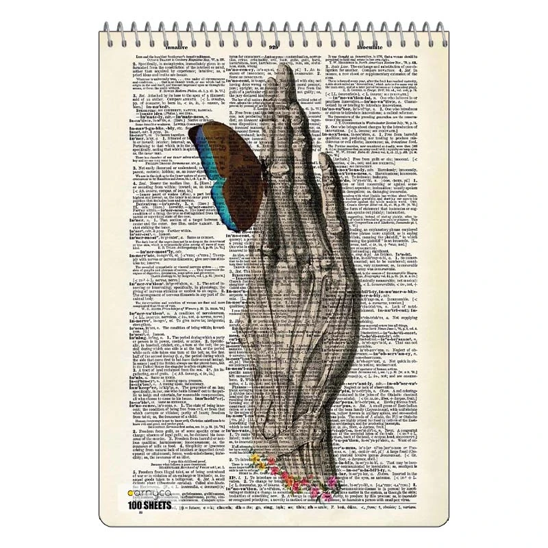 دفتر شطرنجی 100 برگ کارنیکا طرح روزنامه وینتج پروانه Vintage Newspaper Butterfly کد 95489