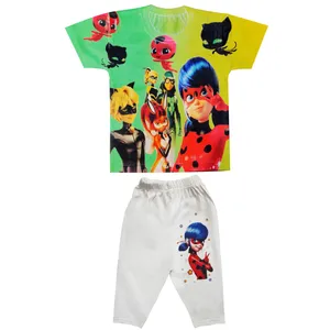 ست تی شرت آستین کوتاه و شلوارک دخترانه مدل دختر کفشدوزکی کد XS70