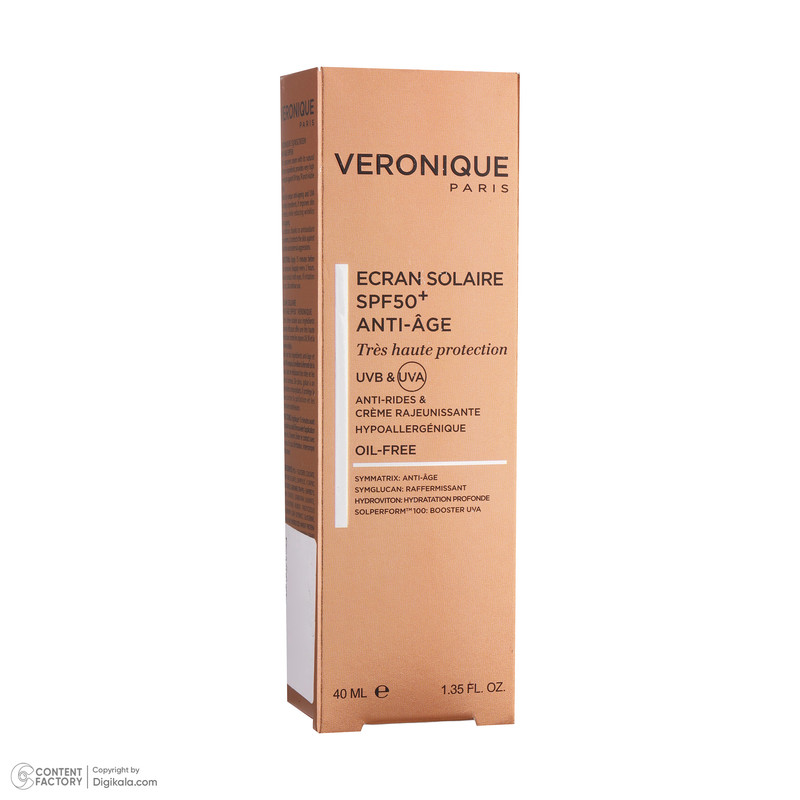 کرم ضد آفتاب بدون رنگ ورونیک SPF50 مدل Anti Age محافظ UVA ،UVB، مناسب پوست چرب حجم 40 میلی‌لیتر