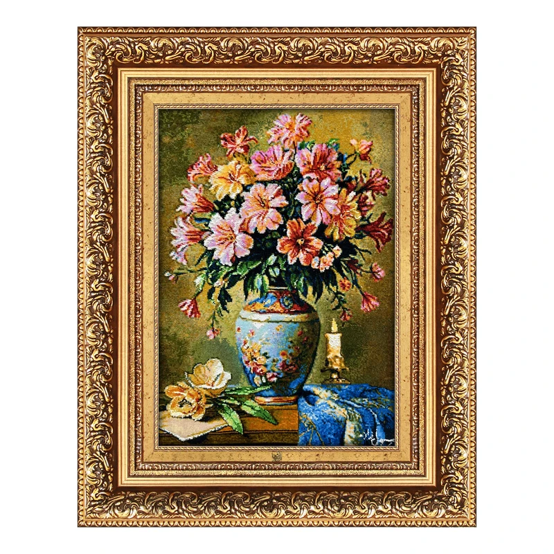 تابلو فرش دستباف فرش میرنظامی طرح گل و گلدان و شمع کد 2033