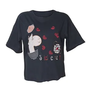 تی شرت آستین کوتاه زنانه مدل گلدوزی شده رنگ مشکی