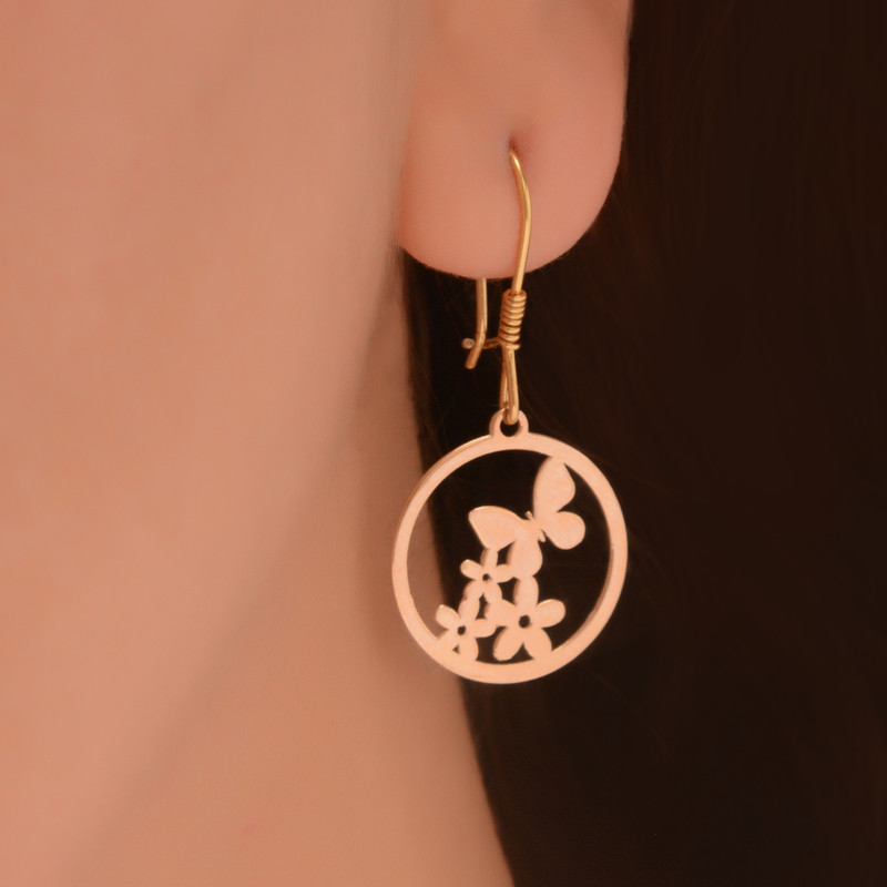 نیم ست طلا 18 عیار زنانه طلای مستجابی مدل گل و پروانه کد 04