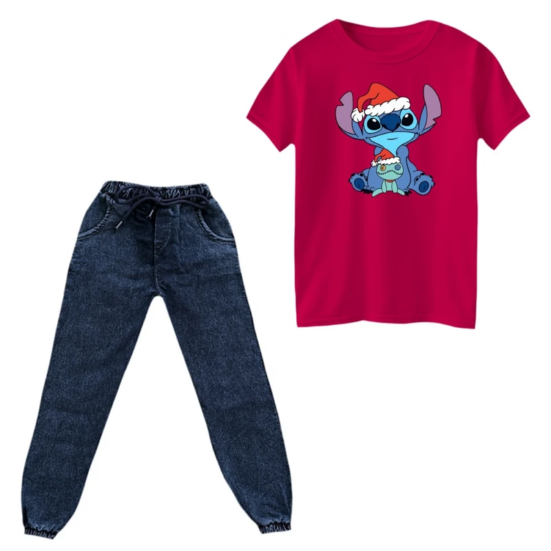 ست تی‌شرت و شلوار پسرانه مدل استیچ کریسمس کد 4