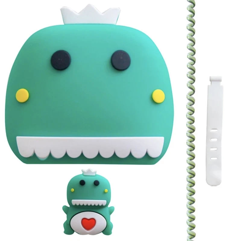 محافظ کابل طرح دایناسور Dino به همراه محافظ شارژر دیواری مجموعه 4 عددی