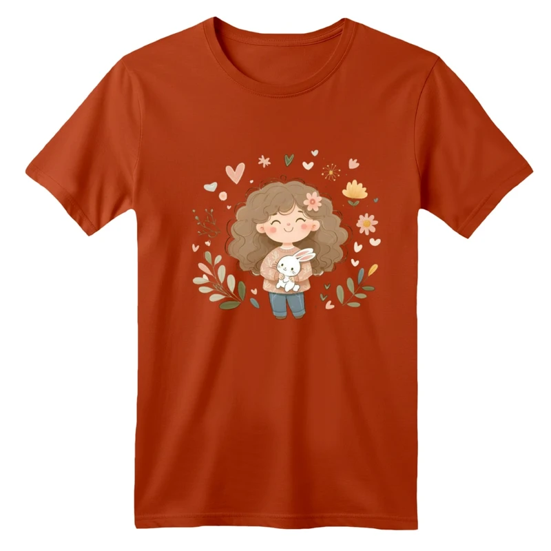 تی شرت آستین کوتاه بچگانه مدل دخترک کد 23 رنگ آجری