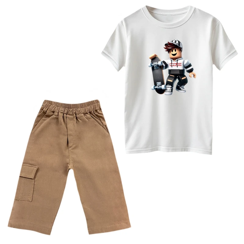 ست تی‌شرت و شلوارک پسرانه مدل روبلاکس اسکیت