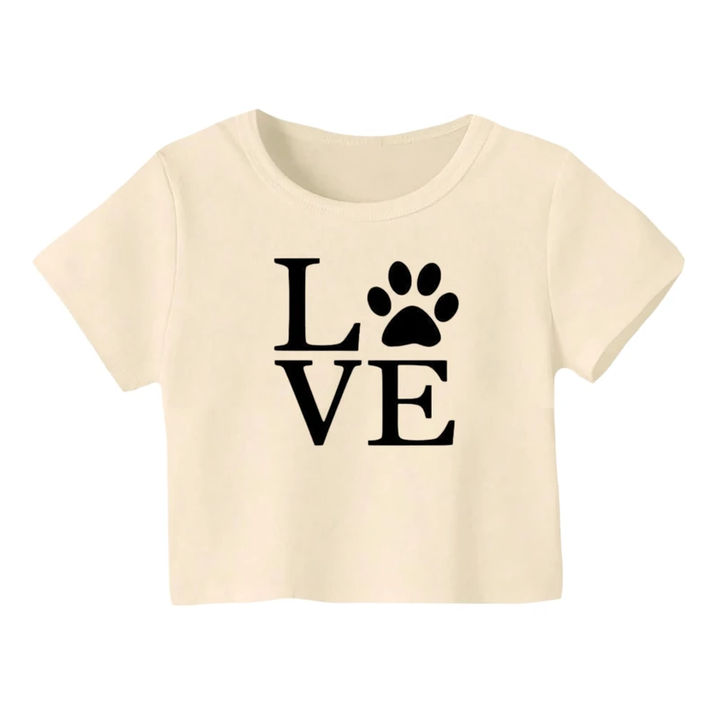 کراپ‌ تی‌شرت آستین کوتاه زنانه مدل لاو رد پا