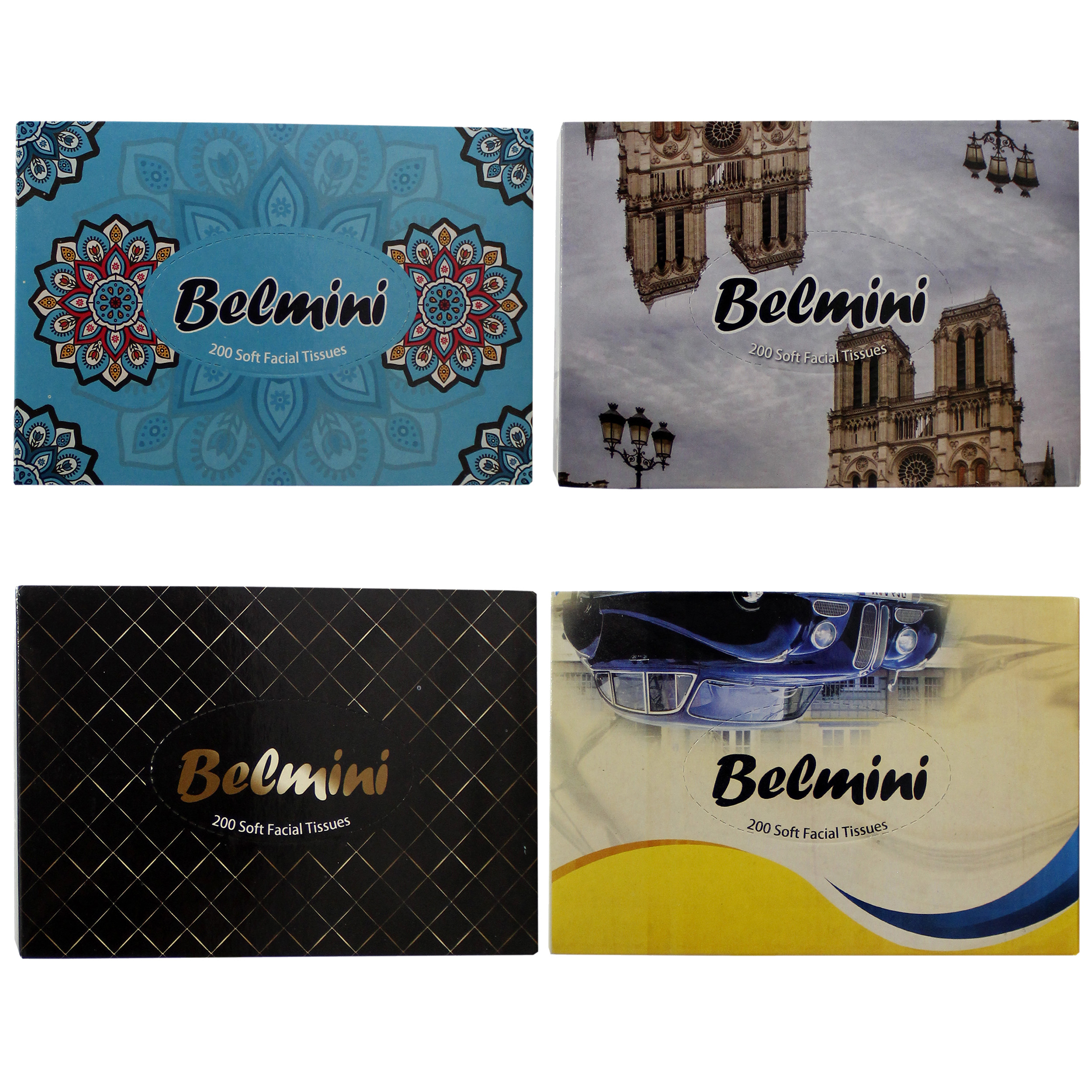 دستمال کاغذی 200 برگ بلمینی مدل ماشین بسته 4 عددی