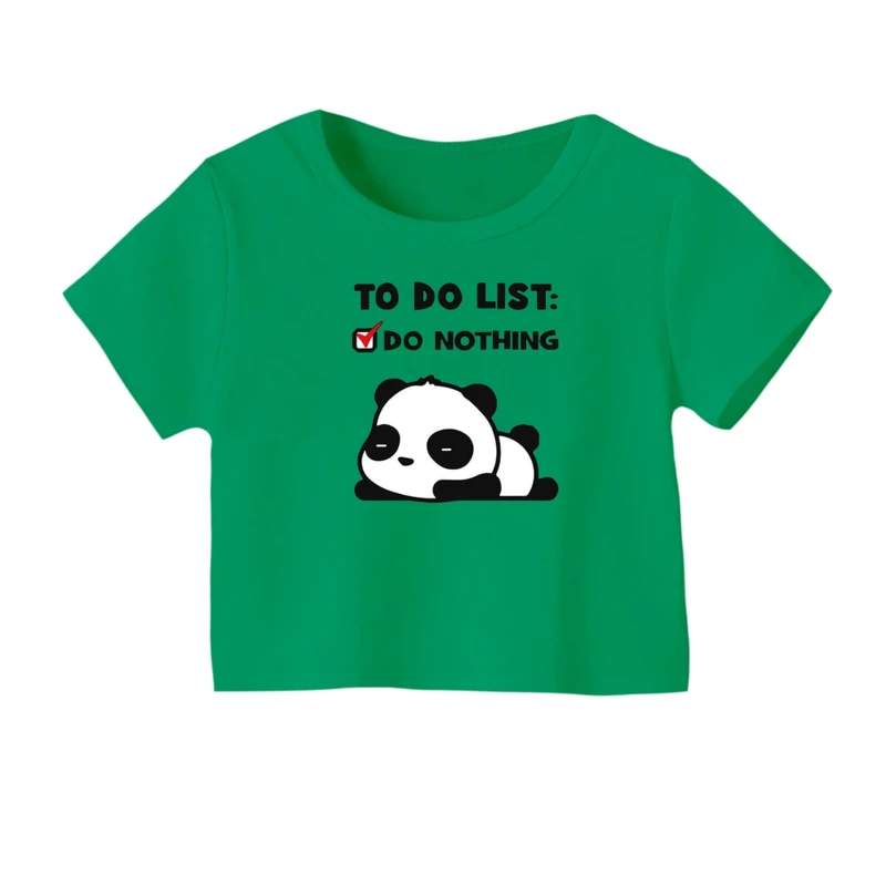 کراپ‌ تی‌شرت آستین کوتاه زنانه مدل پاندا تنبل
