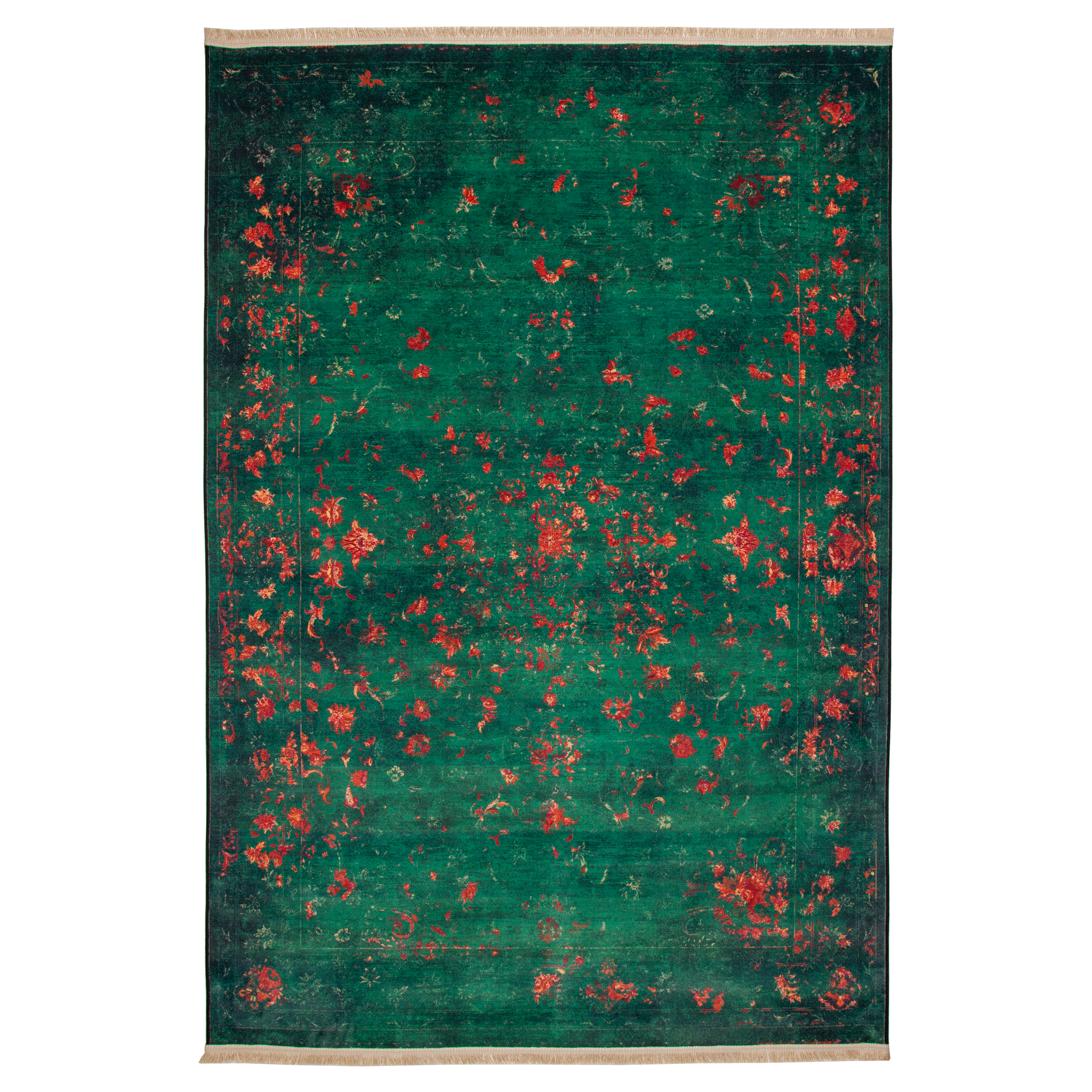 فرش ماشینی مرینوس طرح خزان کد 601109 زمینه سبز تیره