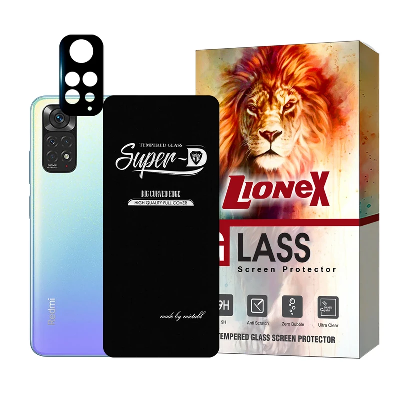  محافظ صفحه نمایش لایونکس مدل SUPLNFULI مناسب برای گوشی موبایل شیائومی Redmi Note 11 4G به همراه محافظ لنز گوشی