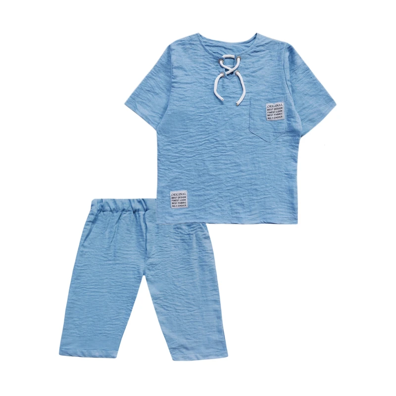 ست تی‌شرت آستین کوتاه و شلوارک پسرانه مدل بندک دار آسمان