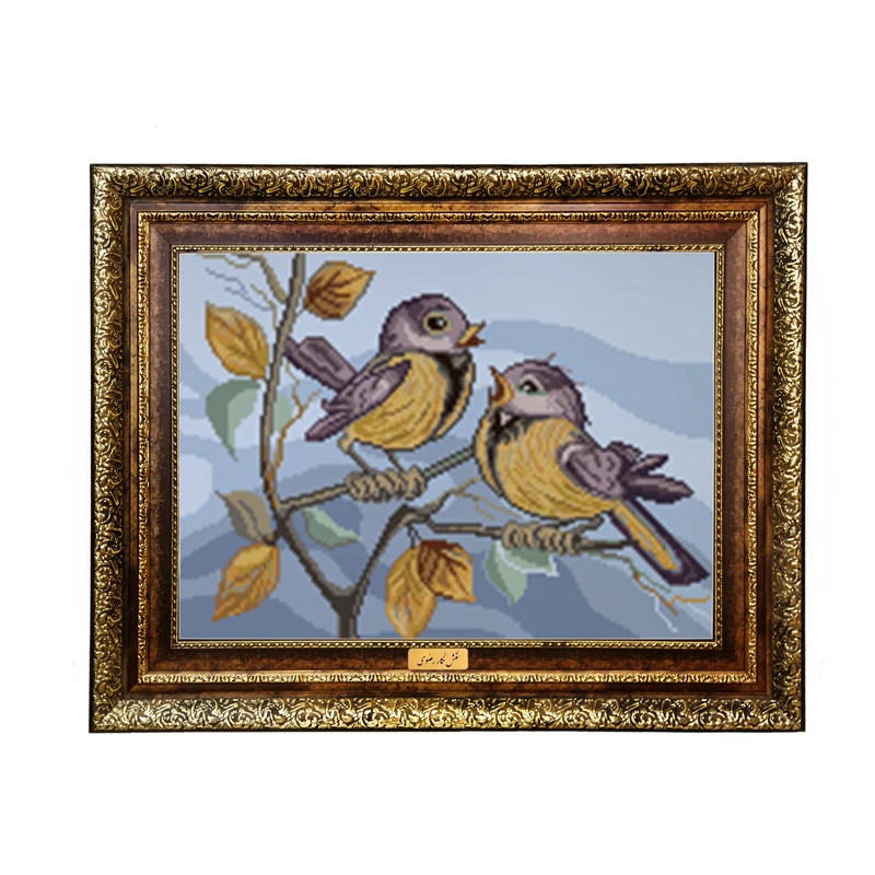 تابلو فرش ماشینی نقش نگار رضوی طرح گنجشک کد 4143KH