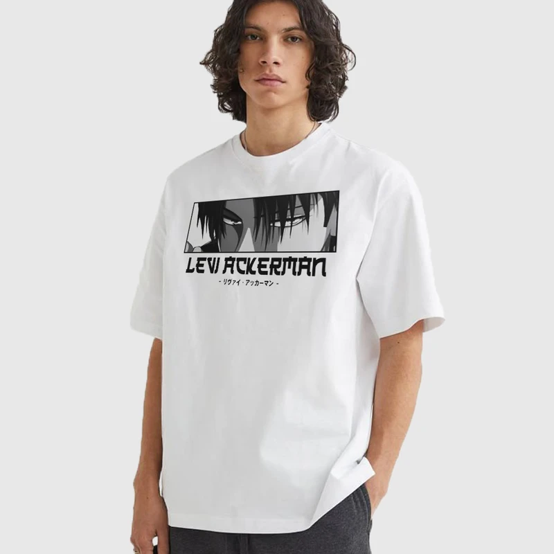 تی شرت آستین کوتاه مردانه مدل لیوای انیمه ای اتک ان تایتان anm569