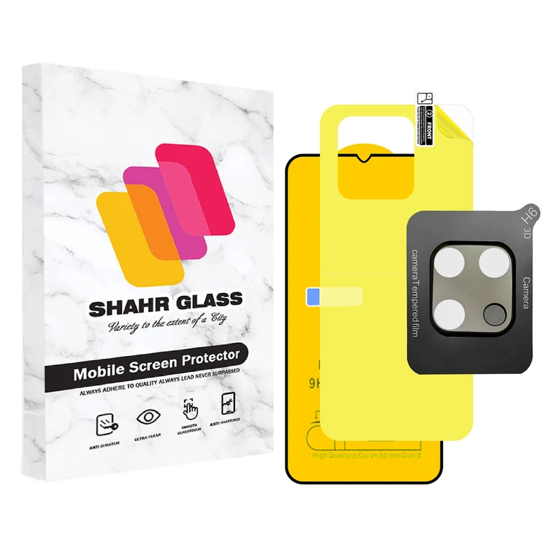 محافظ صفحه نمایش شهر گلس مدل 3FNF مناسب برای گوشی موبایل شیائومی Redmi 10C به همراه محافظ پشت گوشی و محافظ لنز دوربین