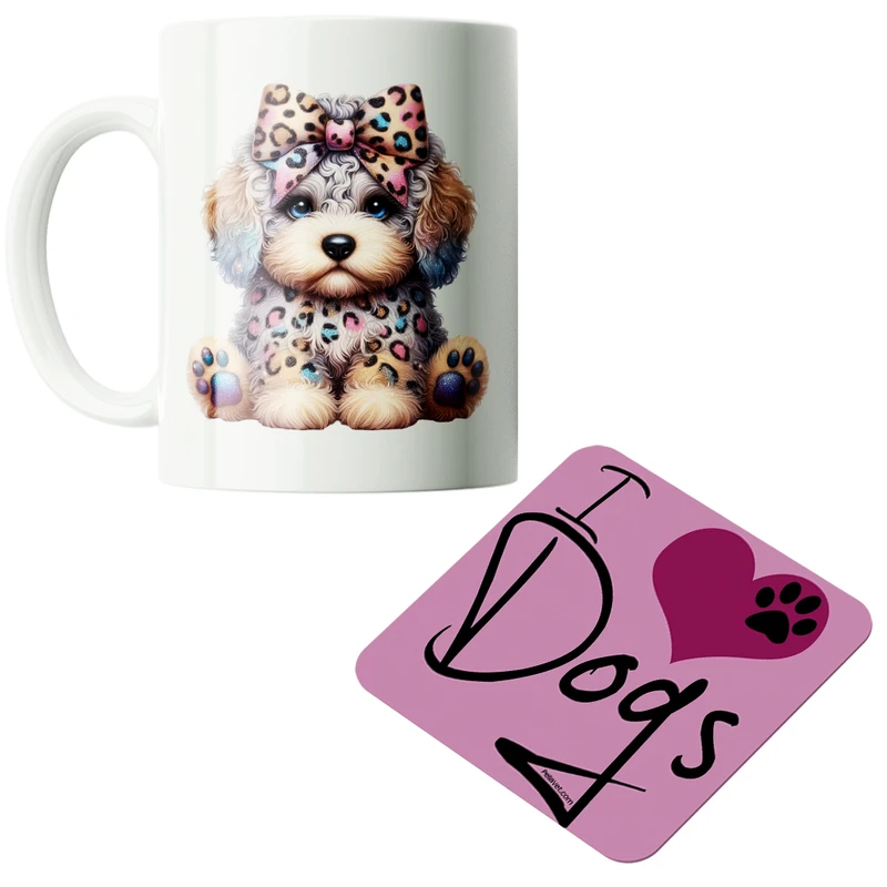 ماگ پاد آفرین مدل سگ کیوت فانتزی بامزه کارتونی کد PZ183 به همراه زیرلیوانی