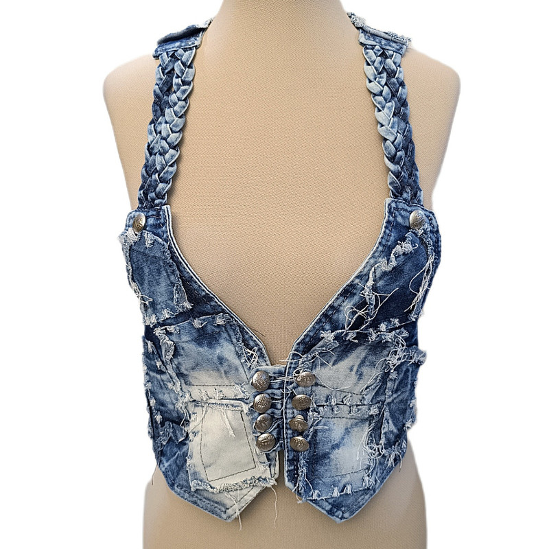 ست جلیقه و دامن زنانه مدل جین چهل تیکه رنگ آبی