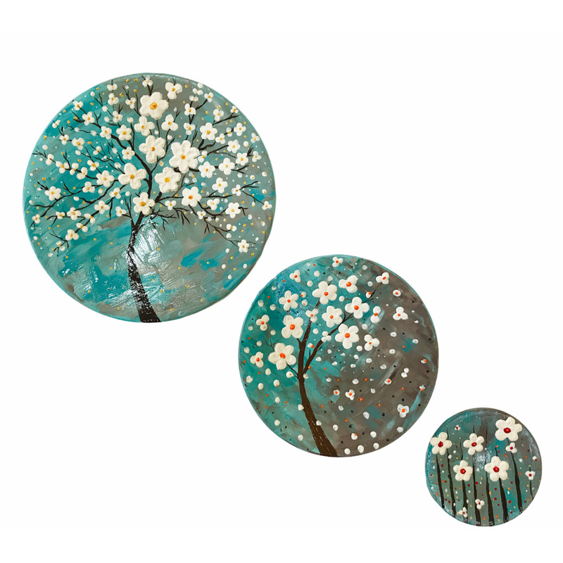 بشقاب سفالی طرح بهار مجموعه سه عددی