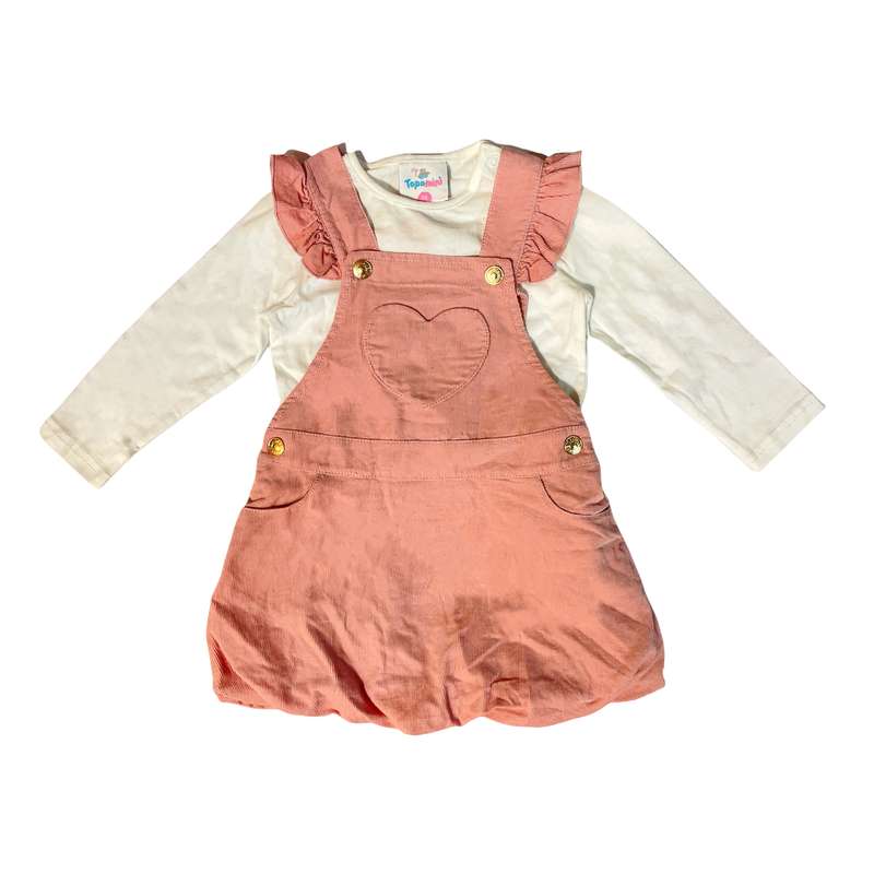 ست تیشرت و سارافون نوزادی توپومینی مدل مخمل کبریتی کد 2515  رنگ صورتی