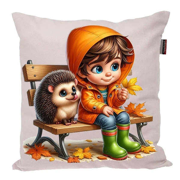 کوسن پاد آفرین مدل پاییز طرح پسربچه و جوجه تیغی کد PK30210