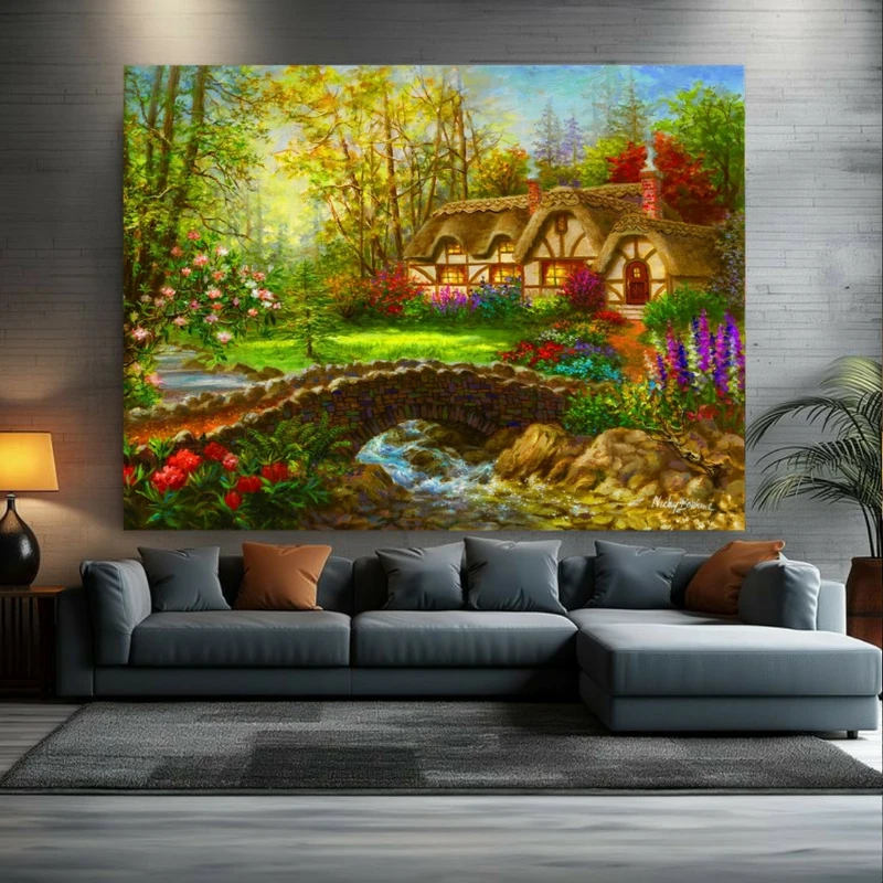 پوستر طرح کلبه و طبیعت مدل رنگارنگ کد BR219