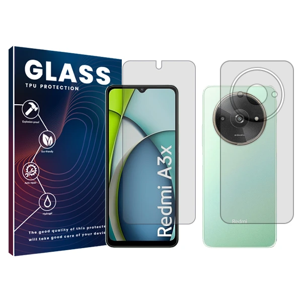 محافظ صفحه نمایش شفاف گلس مدل Resistant مناسب برای گوشی موبایل شیائومی Redmi A3x به همراه محافظ پشت گوشی