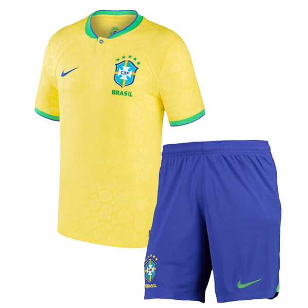 ست تی شرت آستین کوتاه و شلوارک ورزشی مردانه مدل کیت اول هواداری برزیل 2023