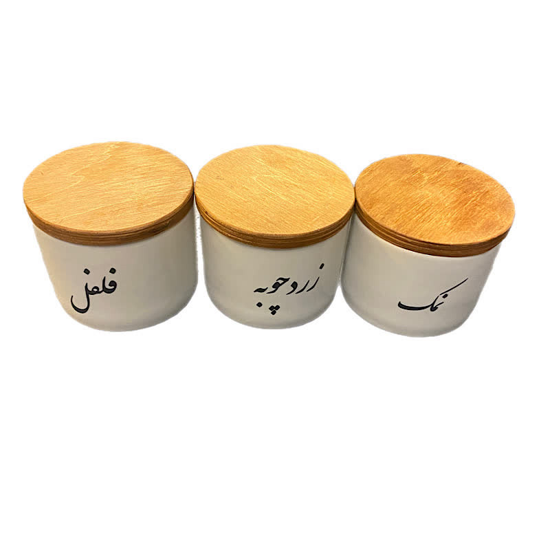 بانکه مدل سرامیکی درب چوبی مجموعه 3 عددی