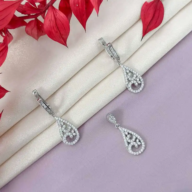 نیم ست نقره زنانه مدل اشک کد BF 37