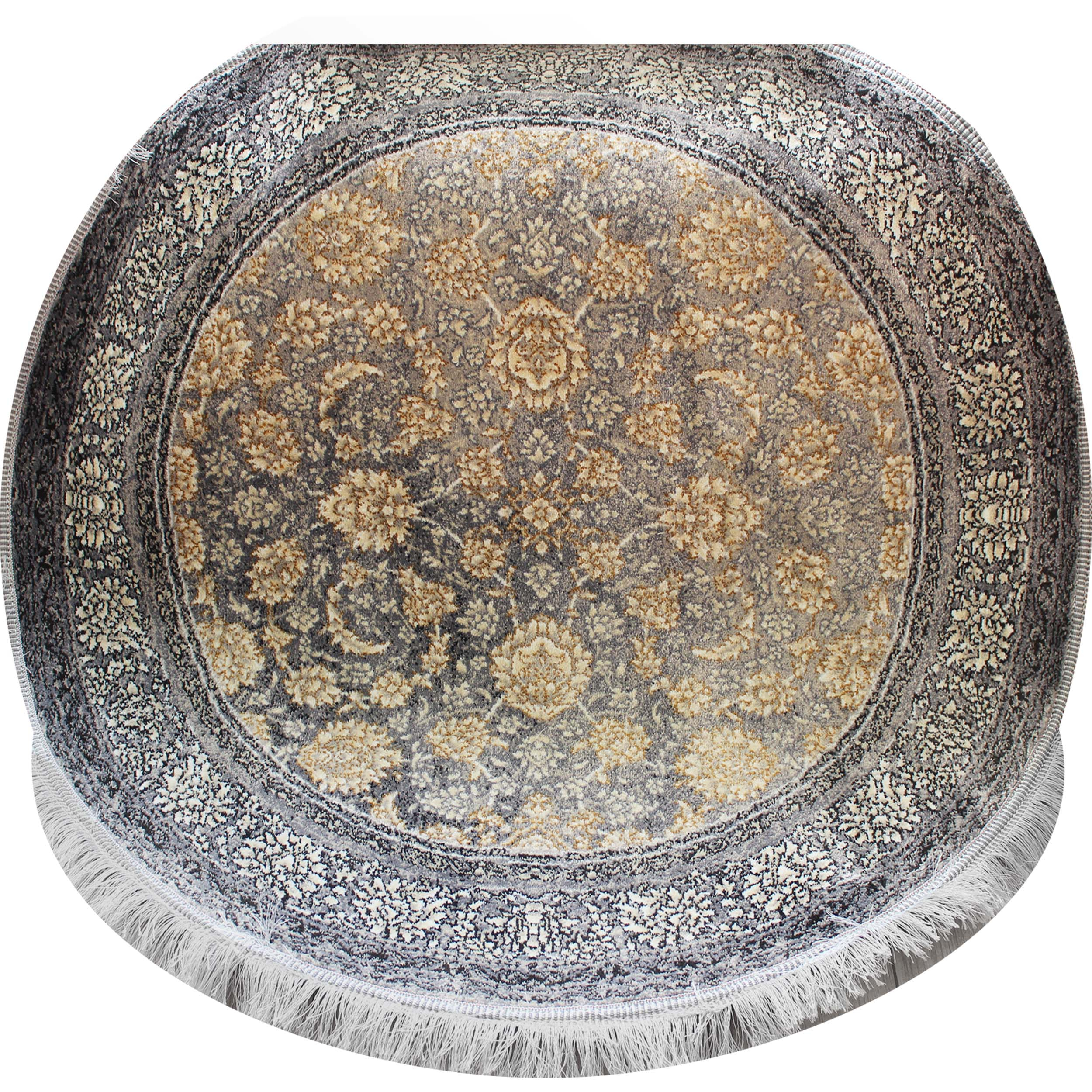 فرش ماشینی مدل گرد طرح افشون زمینه فیلی