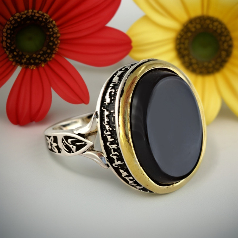 انگشتر نقره مردانه ملک زیور طرح یا علی یا زهرا کد 387