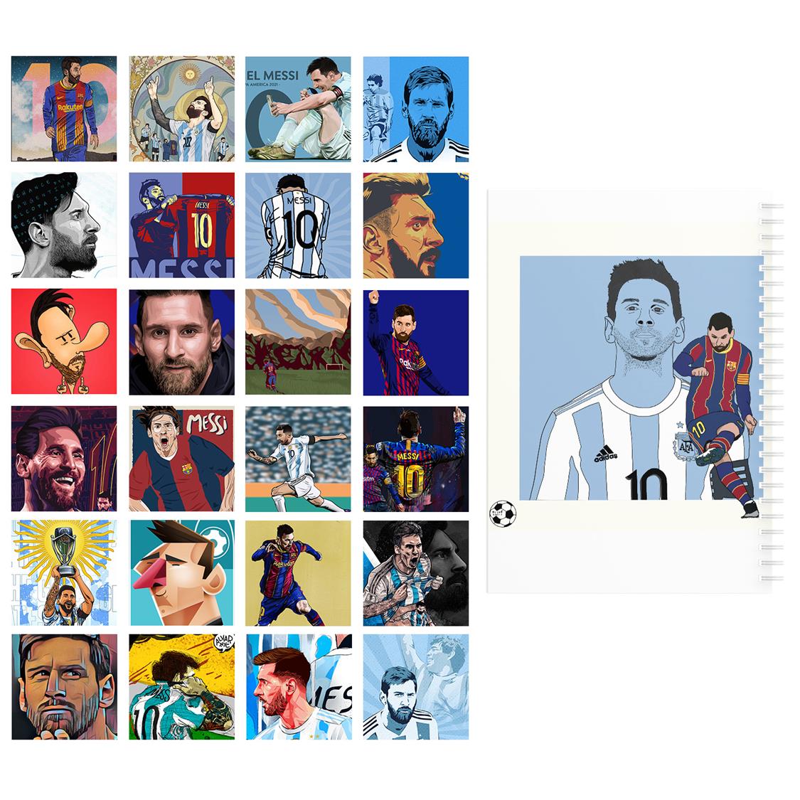 دفتر نقاشی باژیکان طرح فوتبالی مسی کد 20100670 به همراه فتوکارت مجموعه 24 عددی