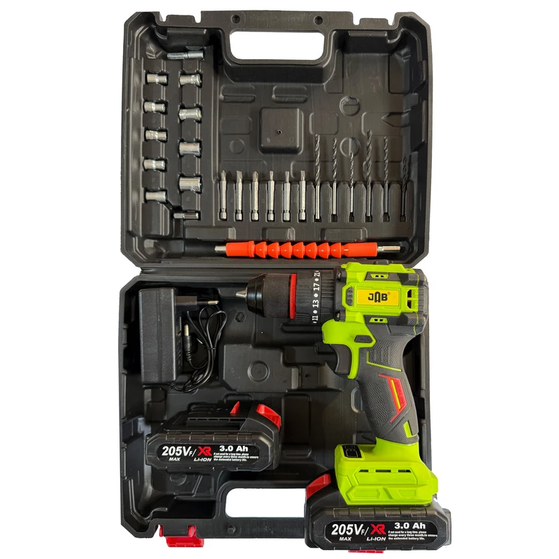 مجموعه 40 عددی دریل پیچ گوشتی شارژی چکشی 10 میلیمتر 205 ولت جاب مدل JB-205 Netlix New