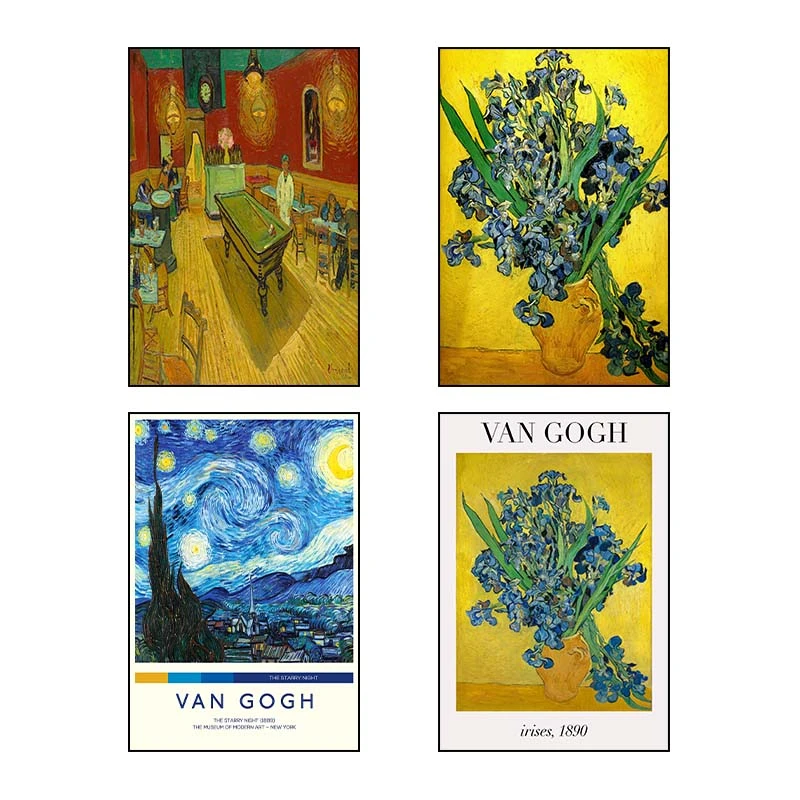 تابلو شاسي کارنيکا طرح نقاشی‌های ون‌گوگ Van Gogh Paintings کد 11066 مجموعه 4 عددی