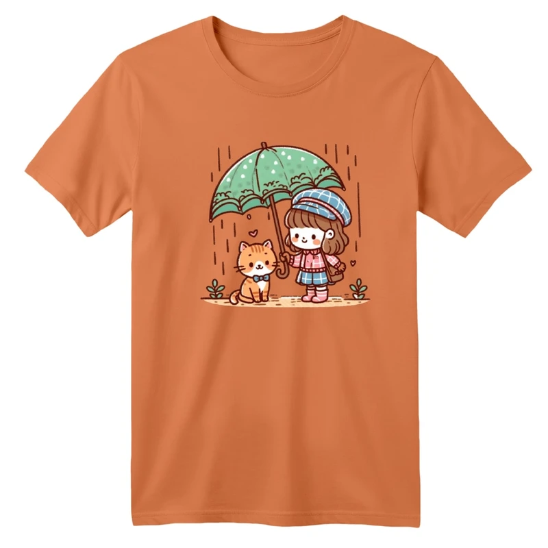 تی‌شرت آستین کوتاه لانگ بچگانه مدل دخترک و چتر