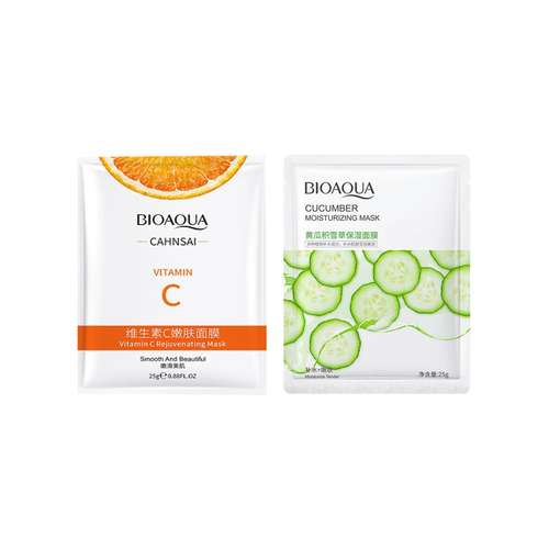 ماسک صورت بایو آکوا مدل ویتامین سی وزن 25 گرم به همراه ماسک صورت مدل خیار