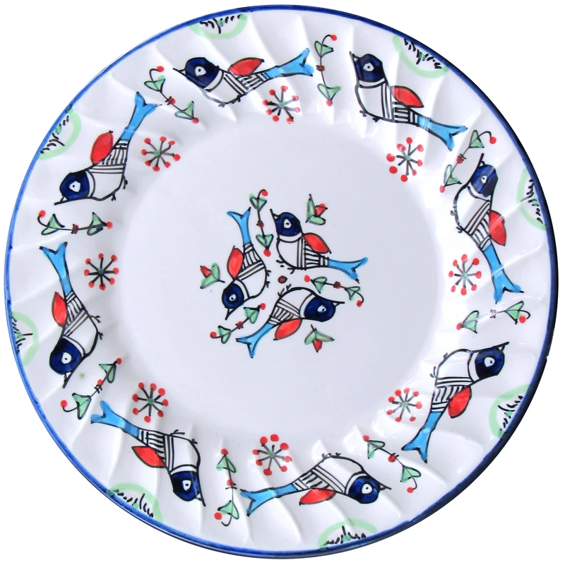 بشقاب پیش دستی چینی میبد مروارید مدل مرغي رنگی کد P