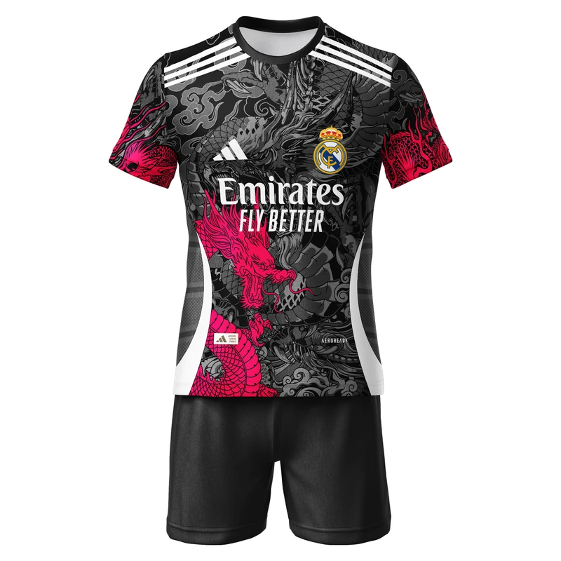 ست تی‌شرت و شلوارک ورزشی پسرانه مدل امباپه رئال مادرید اژدها کد 519