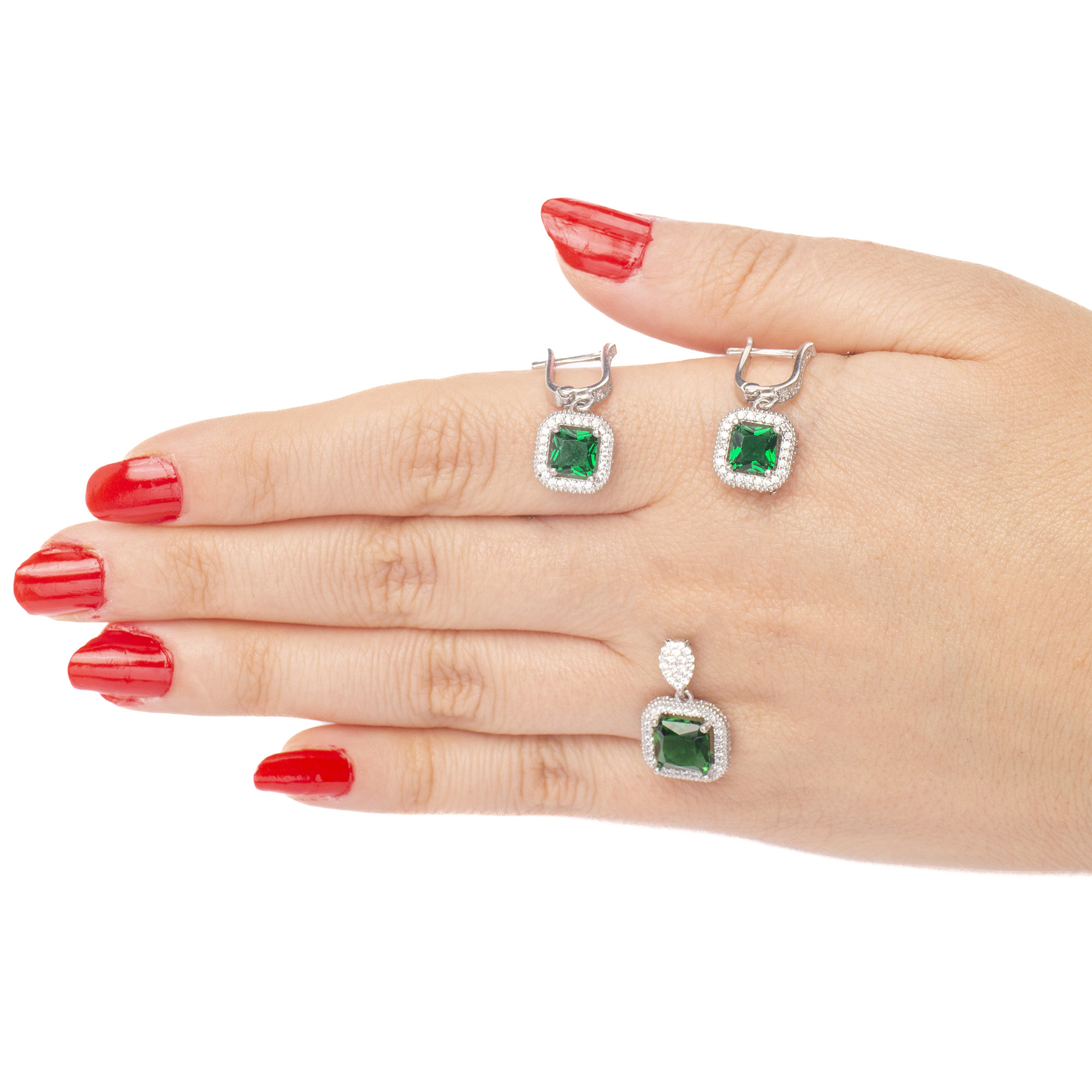 نیم ست نقره زنانه مدل زمرد AMT-N198