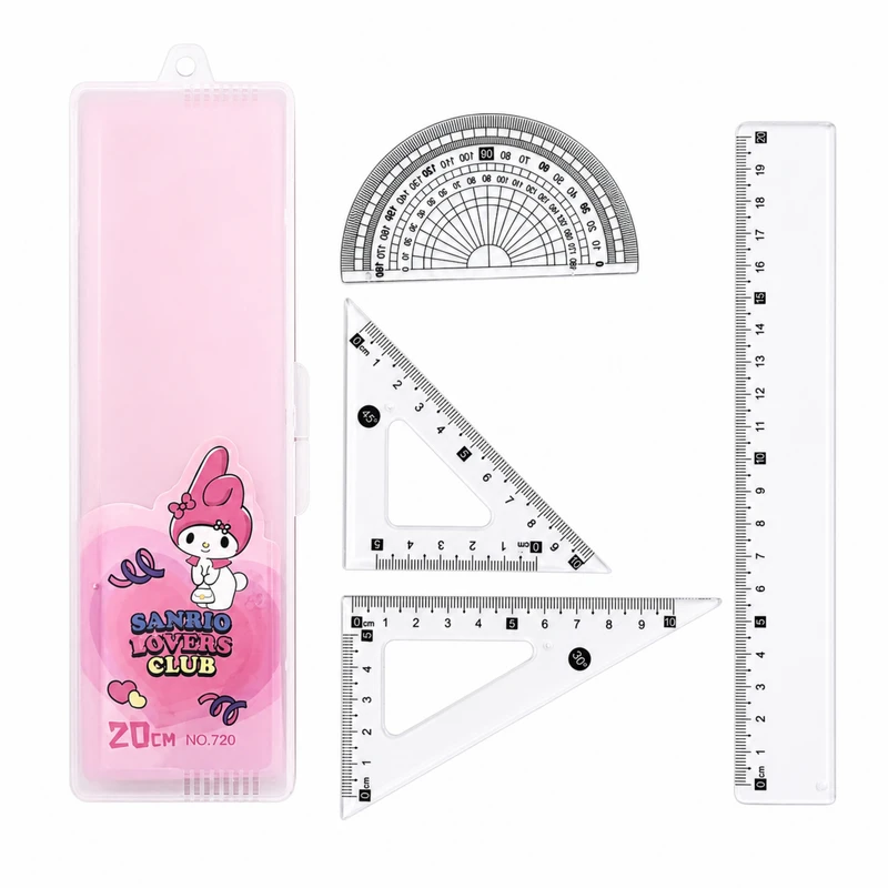 ست خط کش گونیا و نقاله مدل کریستال طرح ملودی کد 21cm بسته 4 عددی
