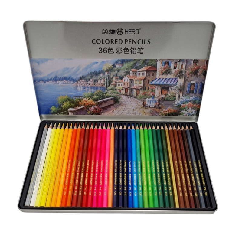 مداد رنگی ۳۶ رنگ هیرو مدل جعبه فلزی کد ۱۱۳۹۰