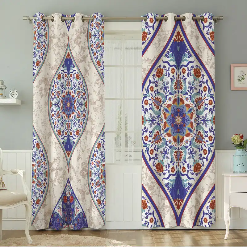 پرده نیروانا طرح سنتی مدل مخمل کد 4728 سایز 140×280 سانتی متر