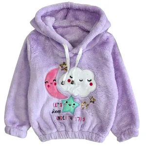 هودی دخترانه مدل تدی طرح ابر رنگ یاسی