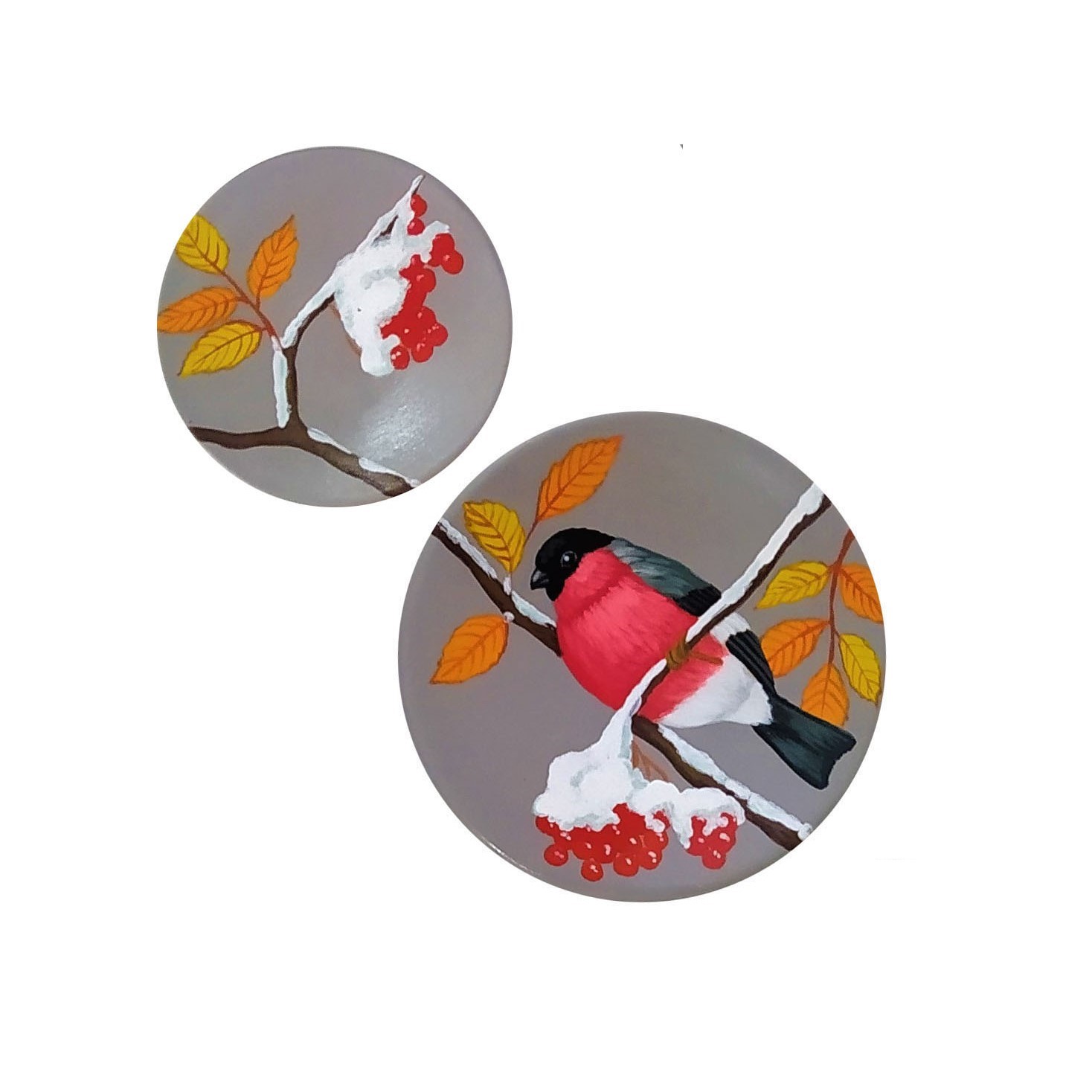 بشقاب دیوارکوب سفالی طرح پرنده زمستانی کد p2 مجموعه 2 عددی